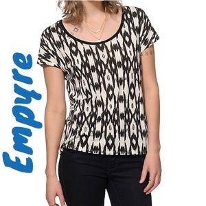 Empyre Lara Cream & Black Ikat Cage Back Dolman Top Size M Juniors NWT